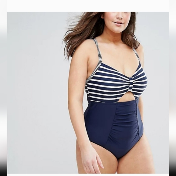 NWT Costa Del Sol Stripe Top Plus Size One Piece Cut Out Swimsuit Size 1X - Picture 2 of 11